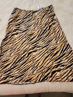 River Island Tiger-Stripe A-Line Slip Skirt NWT Sz 20 Elastic Waist Side Slits